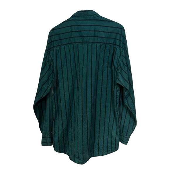 Vintage Bugle Boy Co. Striped Button Down Shirt Men’s L Faded Green Crest Logo - Picture 4 of 9